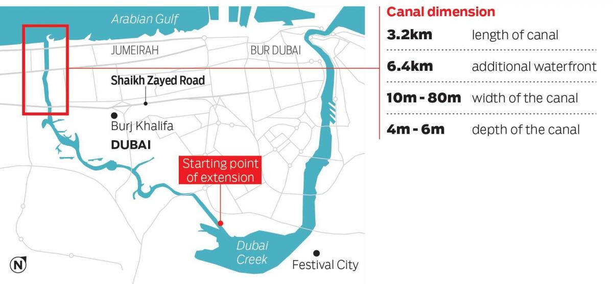harta e Dubai canal