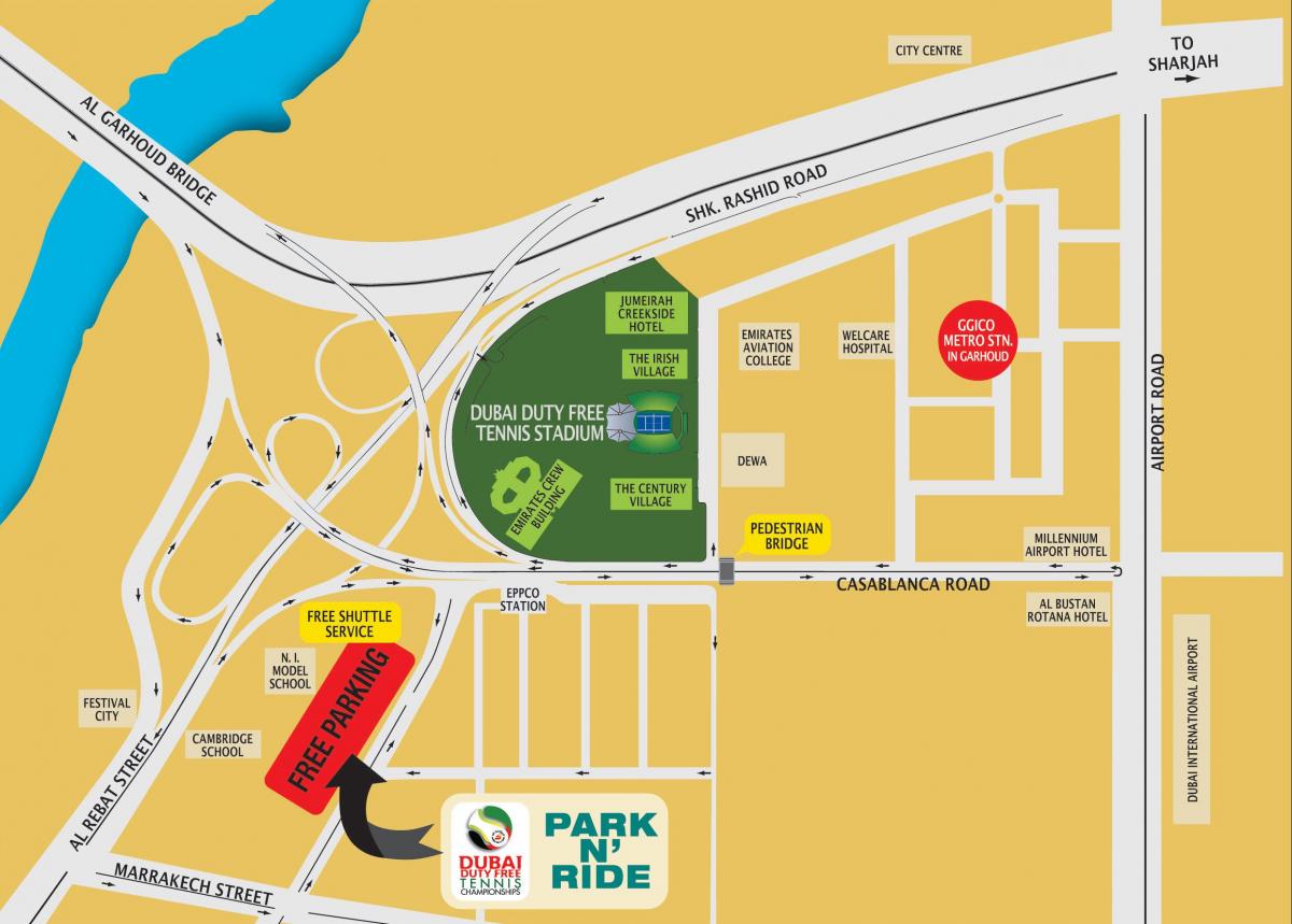 Dubai duty free tenis stadiumit të hartë vendndodhjen e